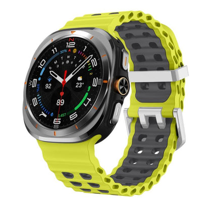 For Samsung Galaxy Watch Ultra / Ultra 2025 Ocean Two Color Dual-Row Hole Silver Buckle Silicone Watch Band(Lime Gray) by bashfashion
