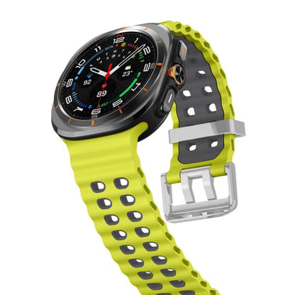 For Samsung Galaxy Watch Ultra / Ultra 2025 Ocean Two Color Dual-Row Hole Silver Buckle Silicone Watch Band(Lime Gray) by bashfashion