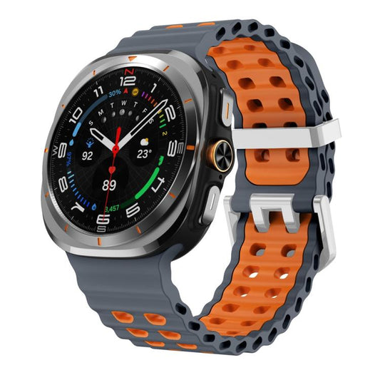 For Samsung Galaxy Watch Ultra / Ultra 2025 Ocean Two Color Dual-Row Hole Silver Buckle Silicone Watch Band(Space Gray Orange) by bashfashion