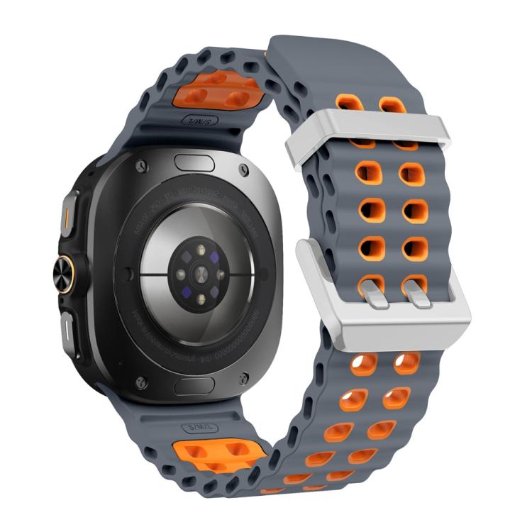 For Samsung Galaxy Watch Ultra / Ultra 2025 Ocean Two Color Dual-Row Hole Silver Buckle Silicone Watch Band(Space Gray Orange) by bashfashion