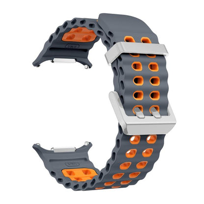 For Samsung Galaxy Watch Ultra / Ultra 2025 Ocean Two Color Dual-Row Hole Silver Buckle Silicone Watch Band(Space Gray Orange) by bashfashion
