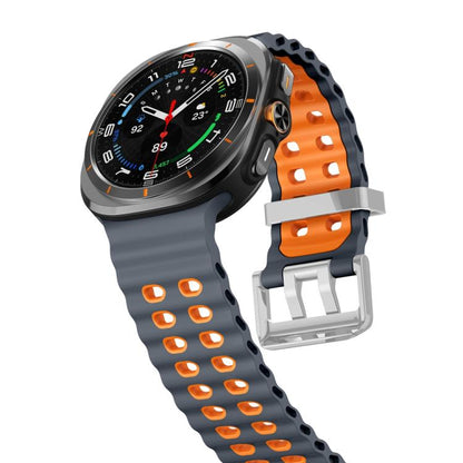 For Samsung Galaxy Watch Ultra / Ultra 2025 Ocean Two Color Dual-Row Hole Silver Buckle Silicone Watch Band(Space Gray Orange) by bashfashion