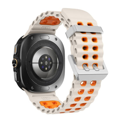 For Samsung Galaxy Watch Ultra / Ultra 2025 Ocean Two Color Dual-Row Hole Silver Buckle Silicone Watch Band(Starlight Orange) by bashfashion