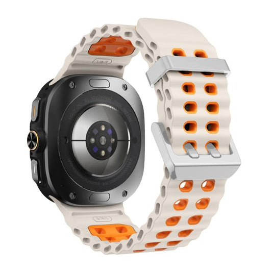 For Samsung Galaxy Watch Ultra / Ultra 2025 Ocean Two Color Dual-Row Hole Silver Buckle Silicone Watch Band(Starlight Orange) by bashfashion