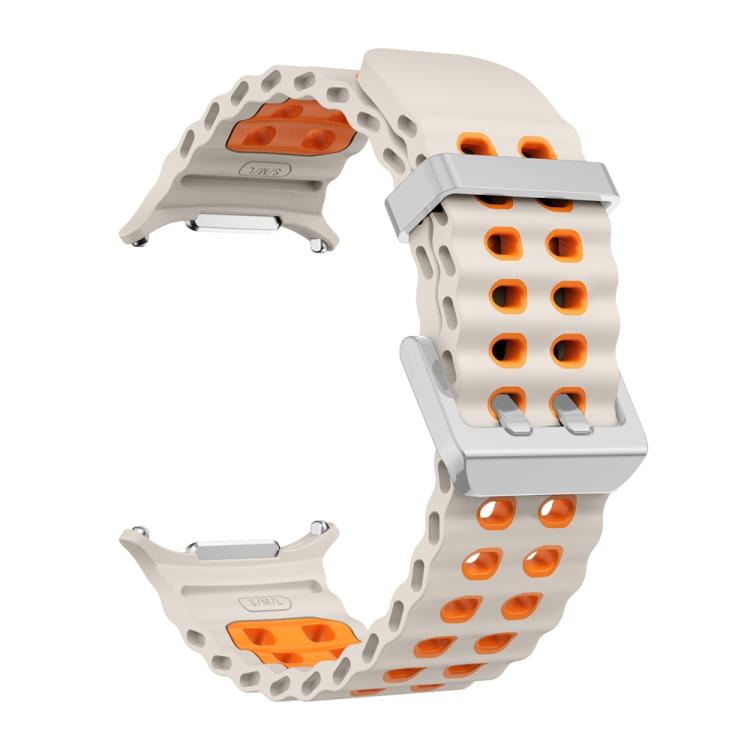 For Samsung Galaxy Watch Ultra / Ultra 2025 Ocean Two Color Dual-Row Hole Silver Buckle Silicone Watch Band(Starlight Orange) by bashfashion