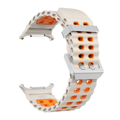 For Samsung Galaxy Watch Ultra / Ultra 2025 Ocean Two Color Dual-Row Hole Silver Buckle Silicone Watch Band(Starlight Orange) by bashfashion