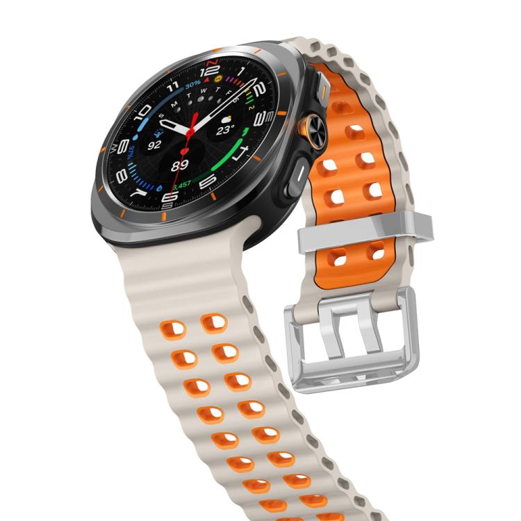 For Samsung Galaxy Watch Ultra / Ultra 2025 Ocean Two Color Dual-Row Hole Silver Buckle Silicone Watch Band(Starlight Orange) by bashfashion
