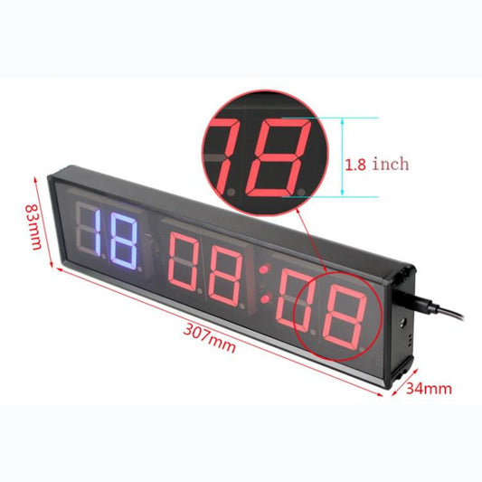 KYX--0018 Aluminum Alloy Shell 1.8 inch 6-digit LED Sports Fitness Multi-function Timer, Plug:EU Plug(Black) by bashfashion