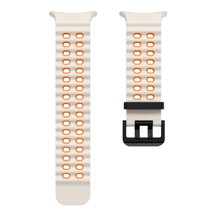 For Samsung Galaxy Watch Ultra 47mm / Ultra 2025 xDfind Black Buckle Ocean Two Color Dual-row Hole Silicone Watch Band(Starlight Orange) by xDfind
