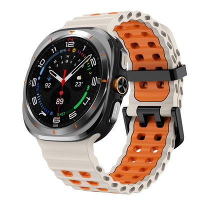For Samsung Galaxy Watch Ultra 47mm / Ultra 2025 xDfind Black Buckle Ocean Two Color Dual-row Hole Silicone Watch Band(Starlight Orange) by xDfind