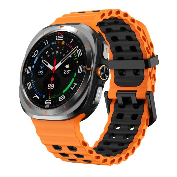 For Samsung Galaxy Watch Ultra 47mm / Ultra 2025 xDfind Black Buckle Ocean Two Color Dual-row Hole Silicone Watch Band(Orange Black) by xDfind