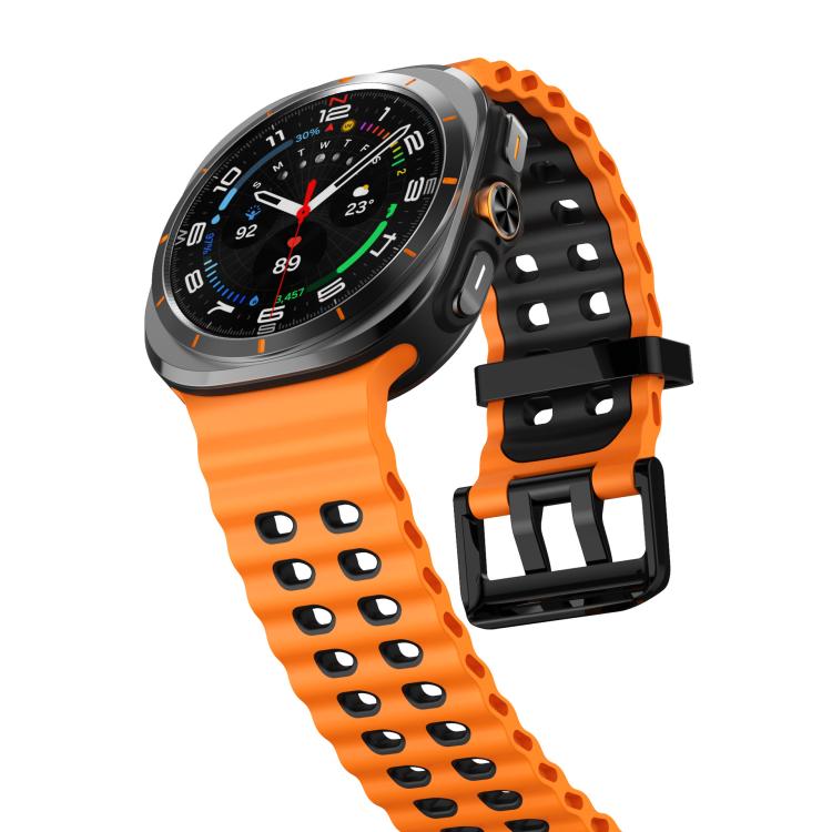For Samsung Galaxy Watch Ultra 47mm / Ultra 2025 xDfind Black Buckle Ocean Two Color Dual-row Hole Silicone Watch Band(Orange Black) by xDfind