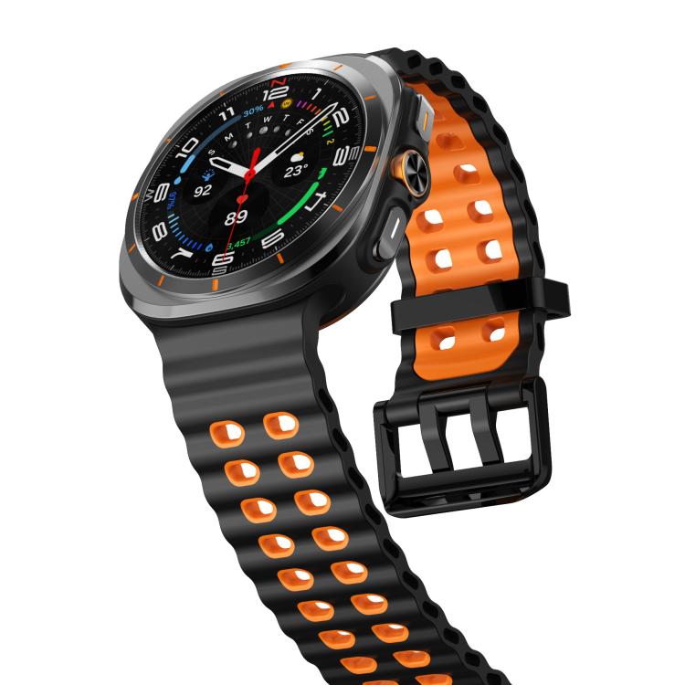For Samsung Galaxy Watch Ultra 47mm / Ultra 2025 xDfind Black Buckle Ocean Two Color Dual-row Hole Silicone Watch Band(Black Orange) by xDfind