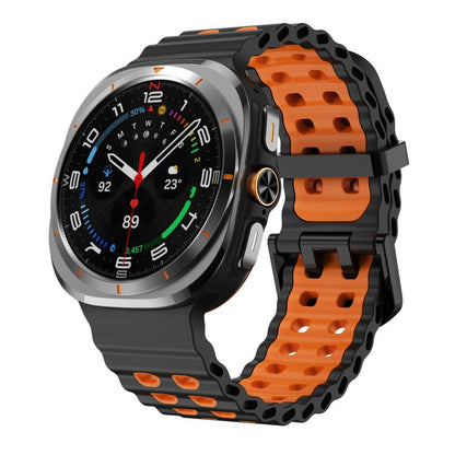 For Samsung Galaxy Watch Ultra 47mm / Ultra 2025 xDfind Black Buckle Ocean Two Color Dual-row Hole Silicone Watch Band(Black Orange) by xDfind