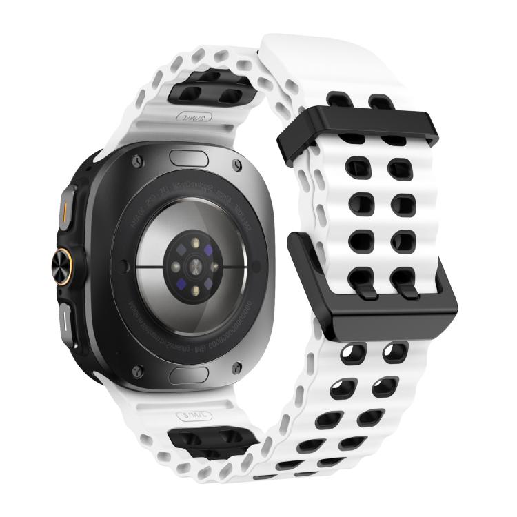 For Samsung Galaxy Watch Ultra 47mm / Ultra 2025 xDfind Black Buckle Ocean Two Color Dual-row Hole Silicone Watch Band(White Black) by xDfind