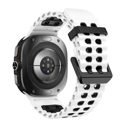 For Samsung Galaxy Watch Ultra 47mm / Ultra 2025 xDfind Black Buckle Ocean Two Color Dual-row Hole Silicone Watch Band(White Black) by xDfind
