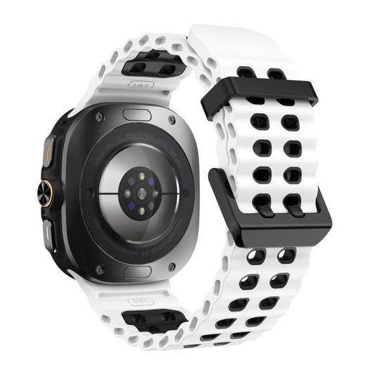 For Samsung Galaxy Watch Ultra 47mm / Ultra 2025 xDfind Black Buckle Ocean Two Color Dual-row Hole Silicone Watch Band(White Black) by xDfind