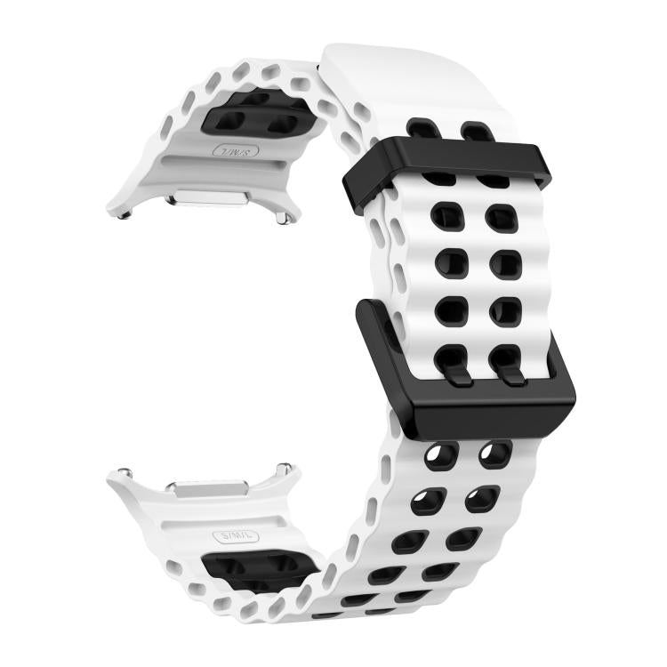 For Samsung Galaxy Watch Ultra 47mm / Ultra 2025 xDfind Black Buckle Ocean Two Color Dual-row Hole Silicone Watch Band(White Black) by xDfind