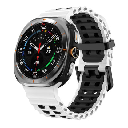 For Samsung Galaxy Watch Ultra 47mm / Ultra 2025 xDfind Black Buckle Ocean Two Color Dual-row Hole Silicone Watch Band(White Black) by xDfind
