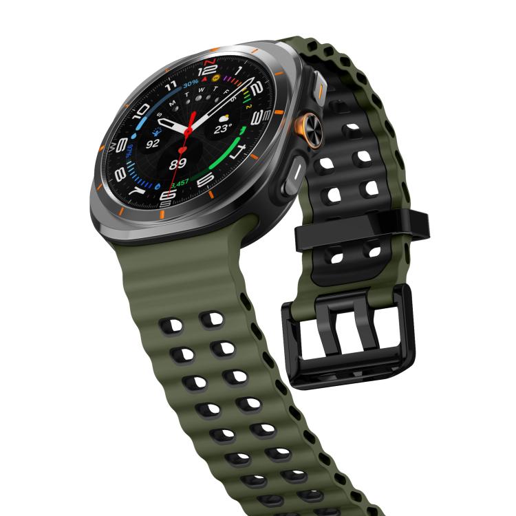 For Samsung Galaxy Watch Ultra 47mm / Ultra 2025 xDfind Black Buckle Ocean Two Color Dual-row Hole Silicone Watch Band(Army Green Black) by xDfind