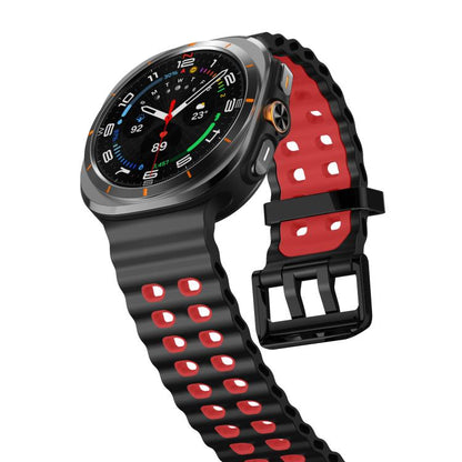For Samsung Galaxy Watch Ultra 47mm / Ultra 2025 xDfind Black Buckle Ocean Two Color Dual-row Hole Silicone Watch Band(Black Red) by xDfind