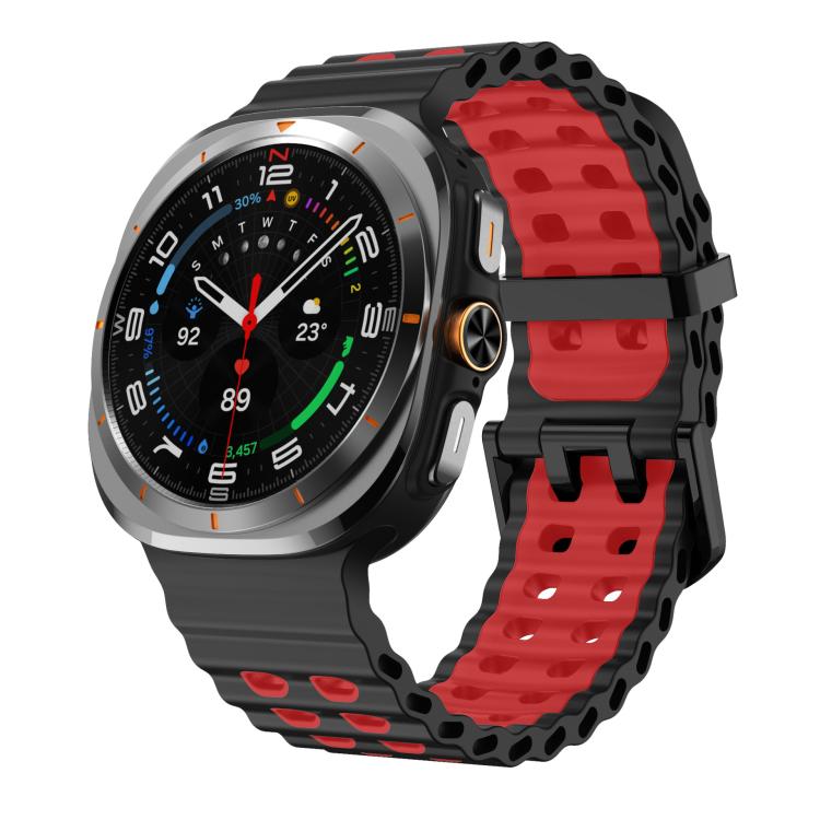 For Samsung Galaxy Watch Ultra 47mm / Ultra 2025 xDfind Black Buckle Ocean Two Color Dual-row Hole Silicone Watch Band(Black Red) by xDfind