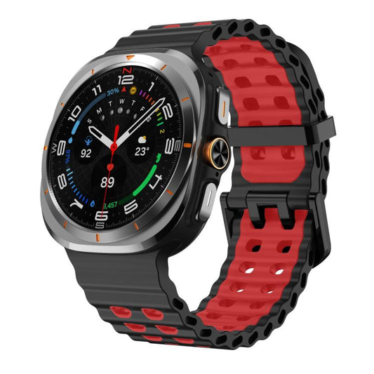 For Samsung Galaxy Watch Ultra 47mm / Ultra 2025 xDfind Black Buckle Ocean Two Color Dual-row Hole Silicone Watch Band(Black Red) by xDfind