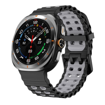 For Samsung Galaxy Watch Ultra 47mm / Ultra 2025 xDfind Black Buckle Ocean Two Color Dual-row Hole Silicone Watch Band(Black Grey) by xDfind