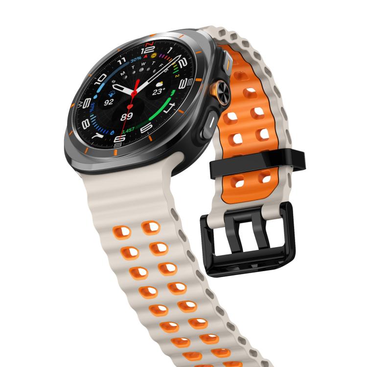For Samsung Galaxy Watch8 / 8 Classic xDfind Black Buckle Ocean Two Color Dual-row Hole Silicone Watch Band(Starlight Orange) by xDfind
