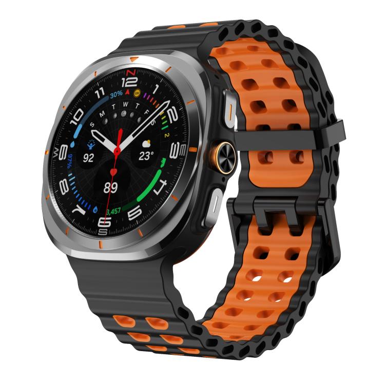 For Samsung Galaxy Watch8 / 8 Classic xDfind Black Buckle Ocean Two Color Dual-row Hole Silicone Watch Band(Black Orange) by xDfind