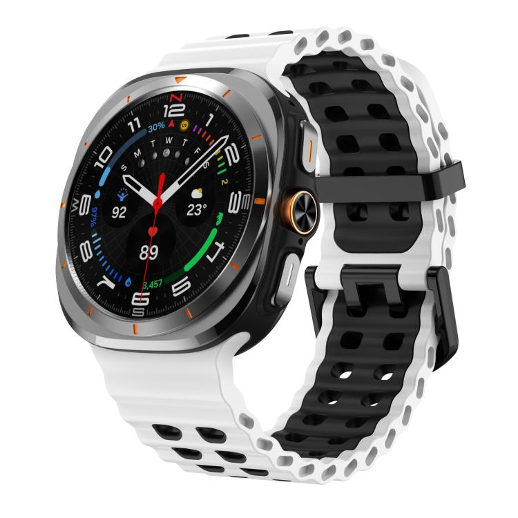 For Samsung Galaxy Watch8 / 8 Classic xDfind Black Buckle Ocean Two Color Dual-row Hole Silicone Watch Band(White Black) by xDfind