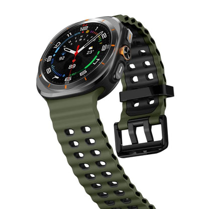 For Samsung Galaxy Watch8 / 8 Classic xDfind Black Buckle Ocean Two Color Dual-row Hole Silicone Watch Band(Army Green Black) by xDfind