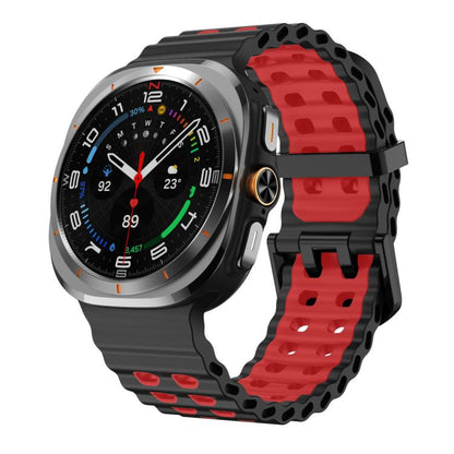 For Samsung Galaxy Watch8 / 8 Classic xDfind Black Buckle Ocean Two Color Dual-row Hole Silicone Watch Band(Black Red) by xDfind
