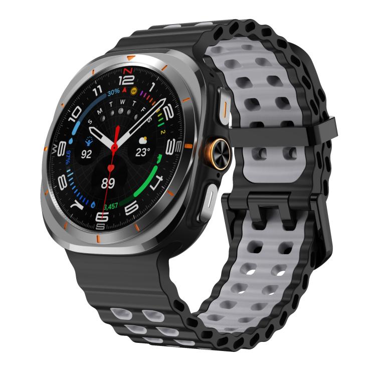 For Samsung Galaxy Watch8 / 8 Classic xDfind Black Buckle Ocean Two Color Dual-row Hole Silicone Watch Band(Black Grey) by xDfind