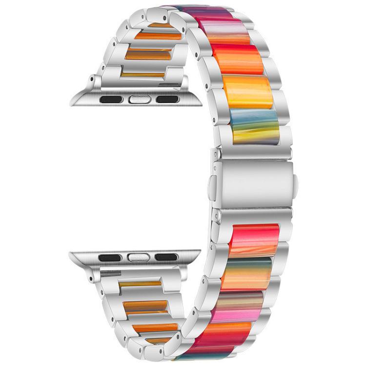 For Apple Watch 42 / 44 / 45 / 46 / 49mm xDfind Three Beads Metal Resin Watch Band(Silver Rainbow) by xDfind