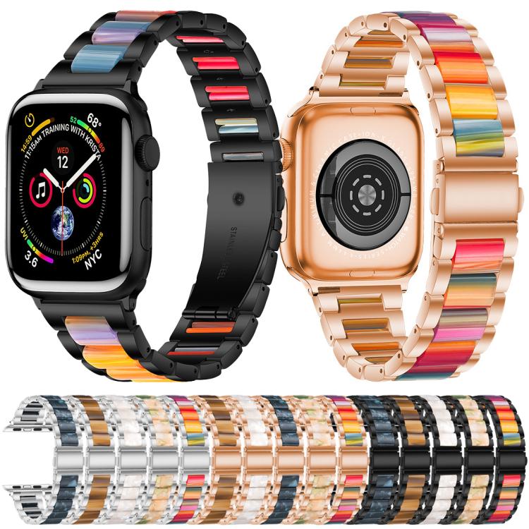 For Apple Watch 42 / 44 / 45 / 46 / 49mm xDfind Three Beads Metal Resin Watch Band(Silver Rainbow) by xDfind
