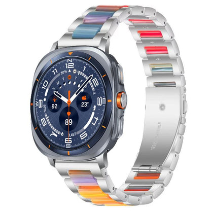 For Samsung Galaxy Watch Ultra/Ultra 2025 xDfind Three Beads Metal Resin Watch Band(Silver Rainbow) by xDfind