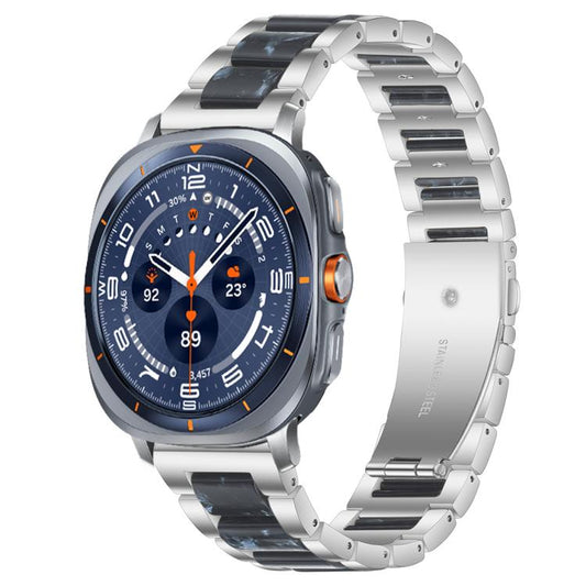 For Samsung Galaxy Watch Ultra/Ultra 2025 xDfind Three Beads Metal Resin Watch Band(Silver Blue) by xDfind