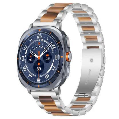 For Samsung Galaxy Watch Ultra/Ultra 2025 xDfind Three Beads Metal Resin Watch Band(Silver Brown) by xDfind