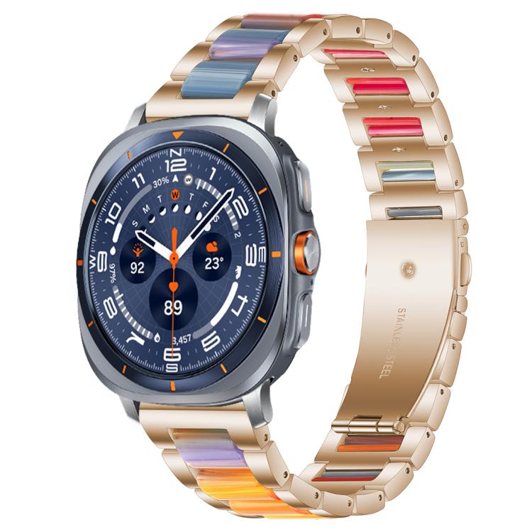 For Samsung Galaxy Watch Ultra/Ultra 2025 xDfind Three Beads Metal Resin Watch Band(Rose Gold Rainbow) by xDfind