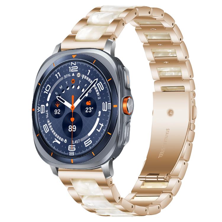 For Samsung Galaxy Watch Ultra/Ultra 2025 xDfind Three Beads Metal Resin Watch Band(Rose Gold White) by xDfind