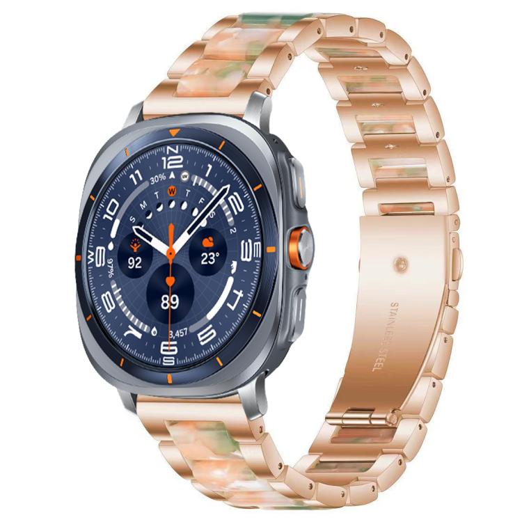 For Samsung Galaxy Watch Ultra/Ultra 2025 xDfind Three Beads Metal Resin Watch Band(Rose Gold Green) by xDfind