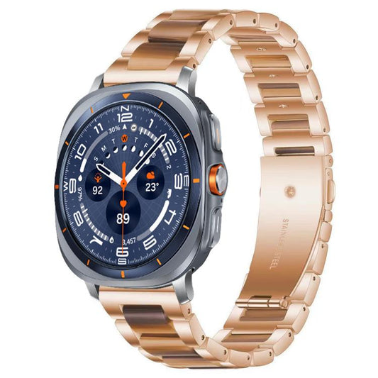 For Samsung Galaxy Watch Ultra/Ultra 2025 xDfind Three Beads Metal Resin Watch Band(Rose Gold Brown) by xDfind