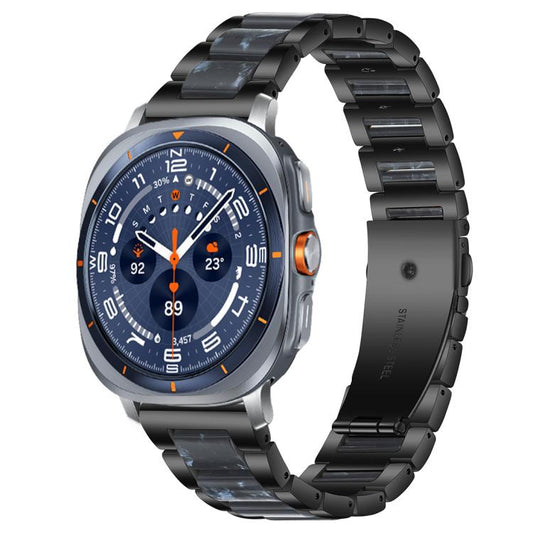 For Samsung Galaxy Watch Ultra/Ultra 2025 xDfind Three Beads Metal Resin Watch Band(Black Blue) by xDfind