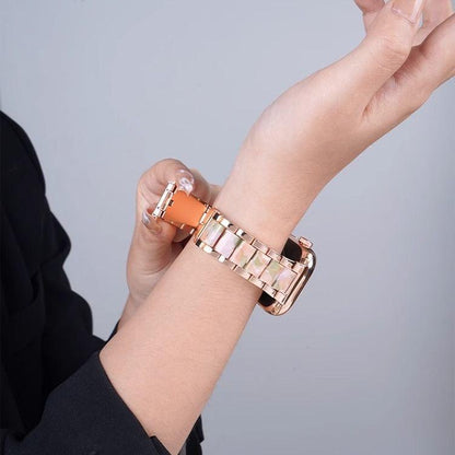 For Samsung Galaxy Watch Ultra/Ultra 2025 xDfind Three Beads Metal Resin Watch Band(Rose Gold White) by xDfind