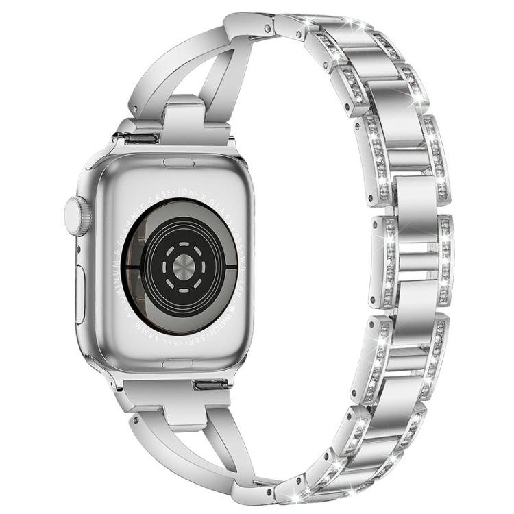 For Apple Watch 42 / 44 / 45 / 46 / 49mm xDfind X-Shaped Single Row Diamond Metal Watch Band(Silver) by xDfind