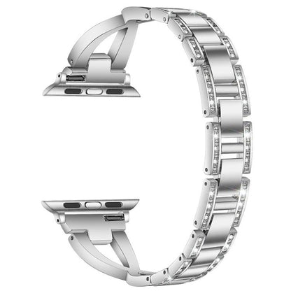 For Apple Watch 42 / 44 / 45 / 46 / 49mm xDfind X-Shaped Single Row Diamond Metal Watch Band(Silver) by xDfind