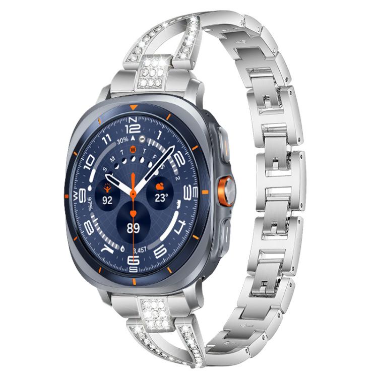 For Samsung Galaxy Watch Ultra/Ultra 2025 xDfind X-Shaped Single Row Diamond Metal Watch Band(Silver) by xDfind