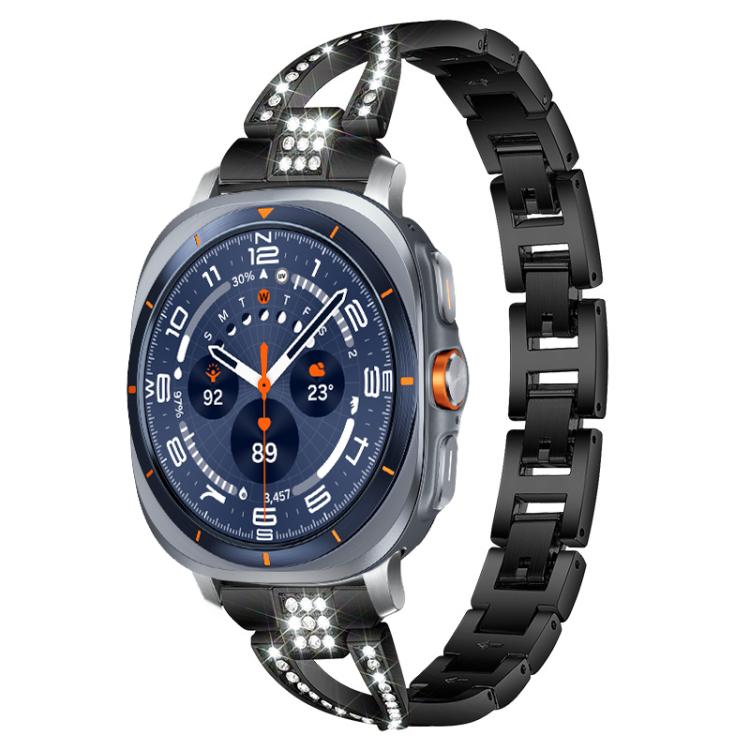 For Samsung Galaxy Watch Ultra/Ultra 2025 xDfind X-Shaped Single Row Diamond Metal Watch Band(Black) by xDfind