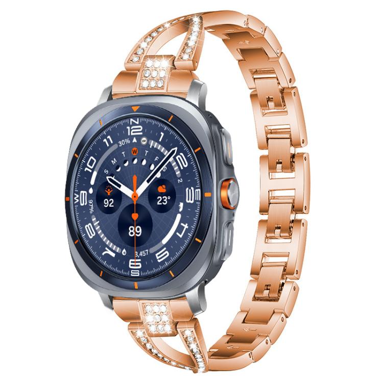For Samsung Galaxy Watch Ultra/Ultra 2025 xDfind X-Shaped Single Row Diamond Metal Watch Band(Rose Gold) by xDfind
